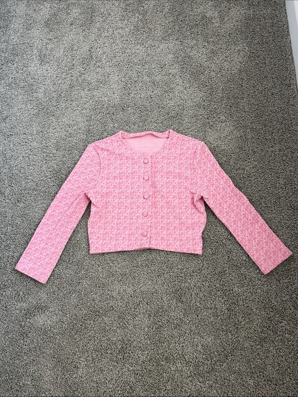 DEVON WINDSOR Pink Tweed Cropped Coverup Jacket in bubblegum